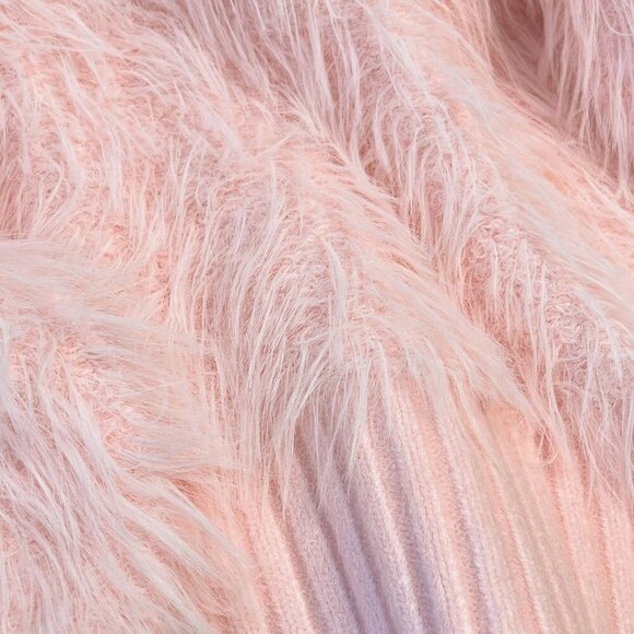 Pink Casual Women's Stand Collar Fuzzy Embellished Long Sleeve Sweater - Picture 3 of 5